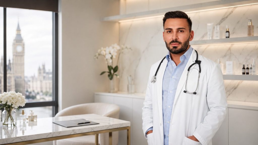 Doctor standing in a modern aesthetic clinic in London
